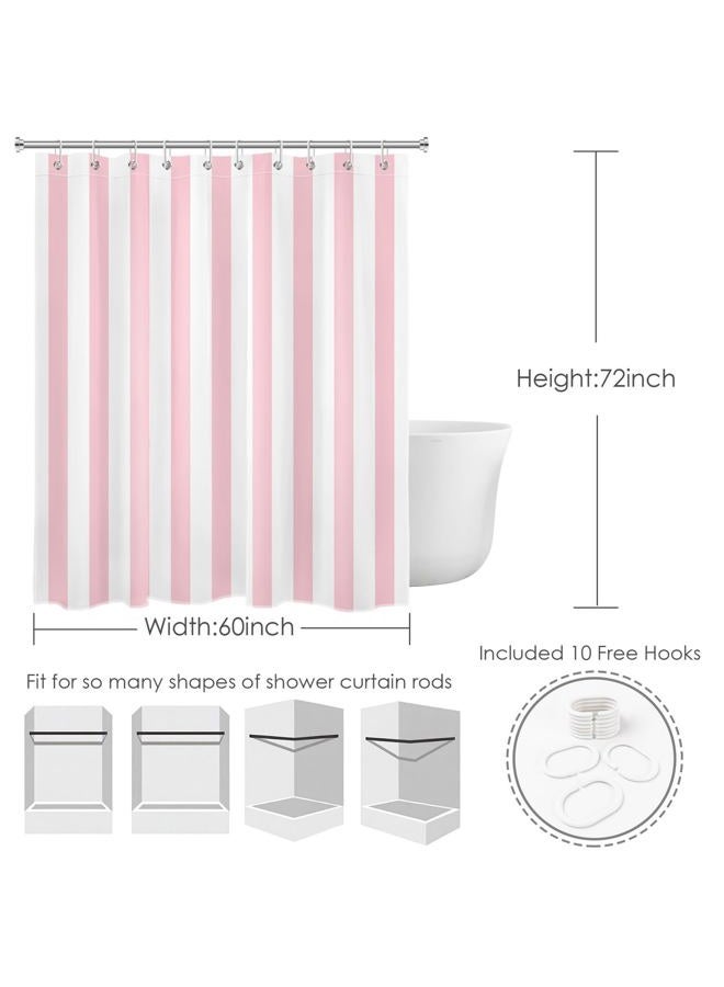 LB Pink and White Striped Fabric Shower Curtain for Bathroom with 10 Hooks, Vertical Stripe Geometric Shower Curtains for Bathroom, Modern Farmhouse Chic Style Bathroom Shower Curtains, 60x72 Inch - Image 4