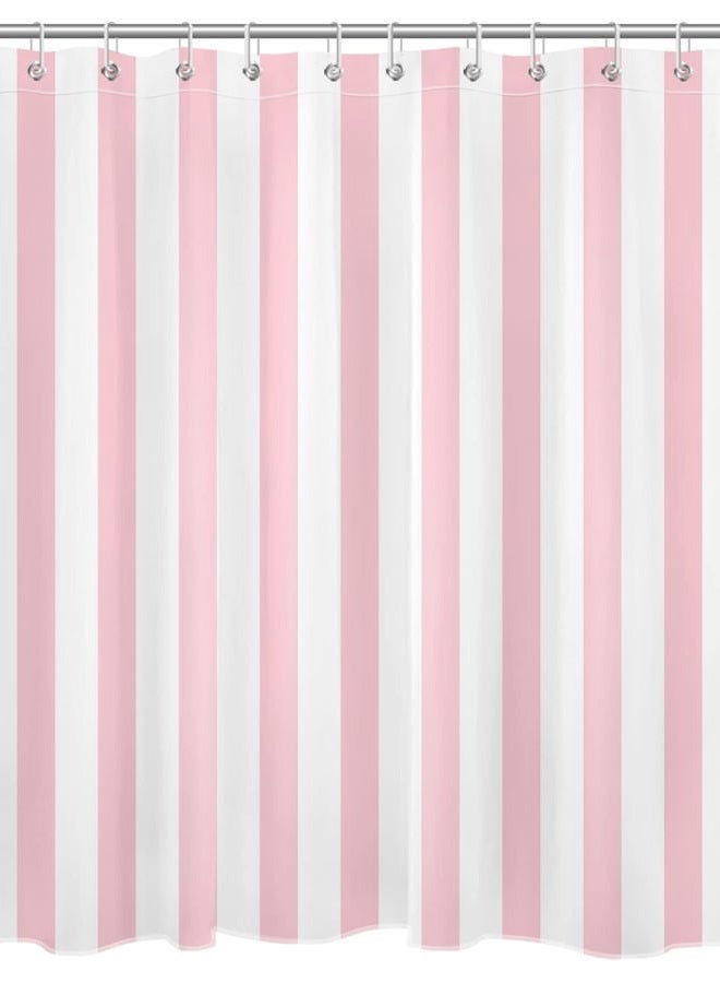 LB Pink and White Striped Fabric Shower Curtain for Bathroom with 10 Hooks, Vertical Stripe Geometric Shower Curtains for Bathroom, Modern Farmhouse Chic Style Bathroom Shower Curtains, 60x72 Inch - Image 2