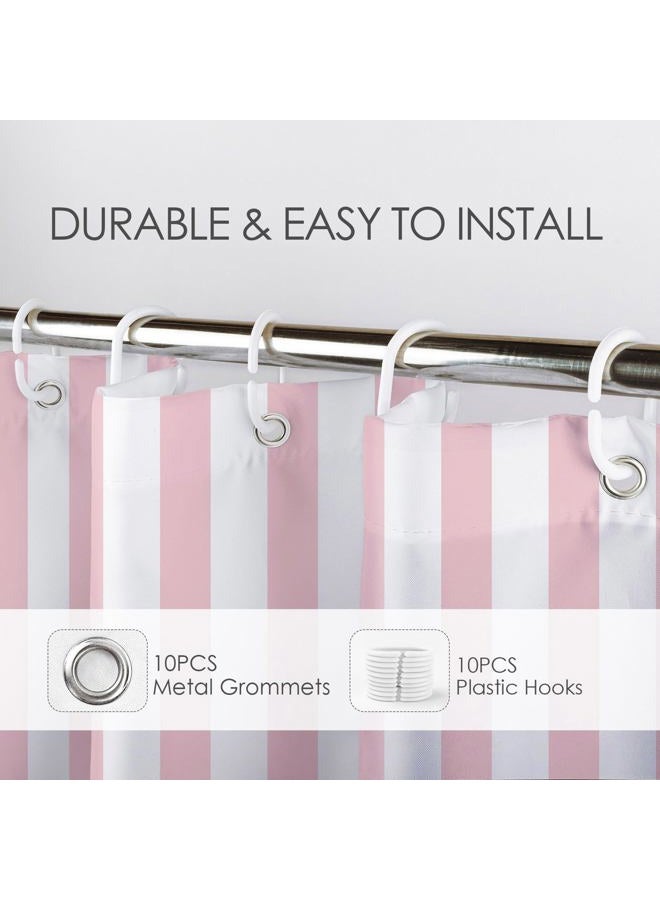 LB Pink and White Striped Fabric Shower Curtain for Bathroom with 10 Hooks, Vertical Stripe Geometric Shower Curtains for Bathroom, Modern Farmhouse Chic Style Bathroom Shower Curtains, 60x72 Inch - Image 3