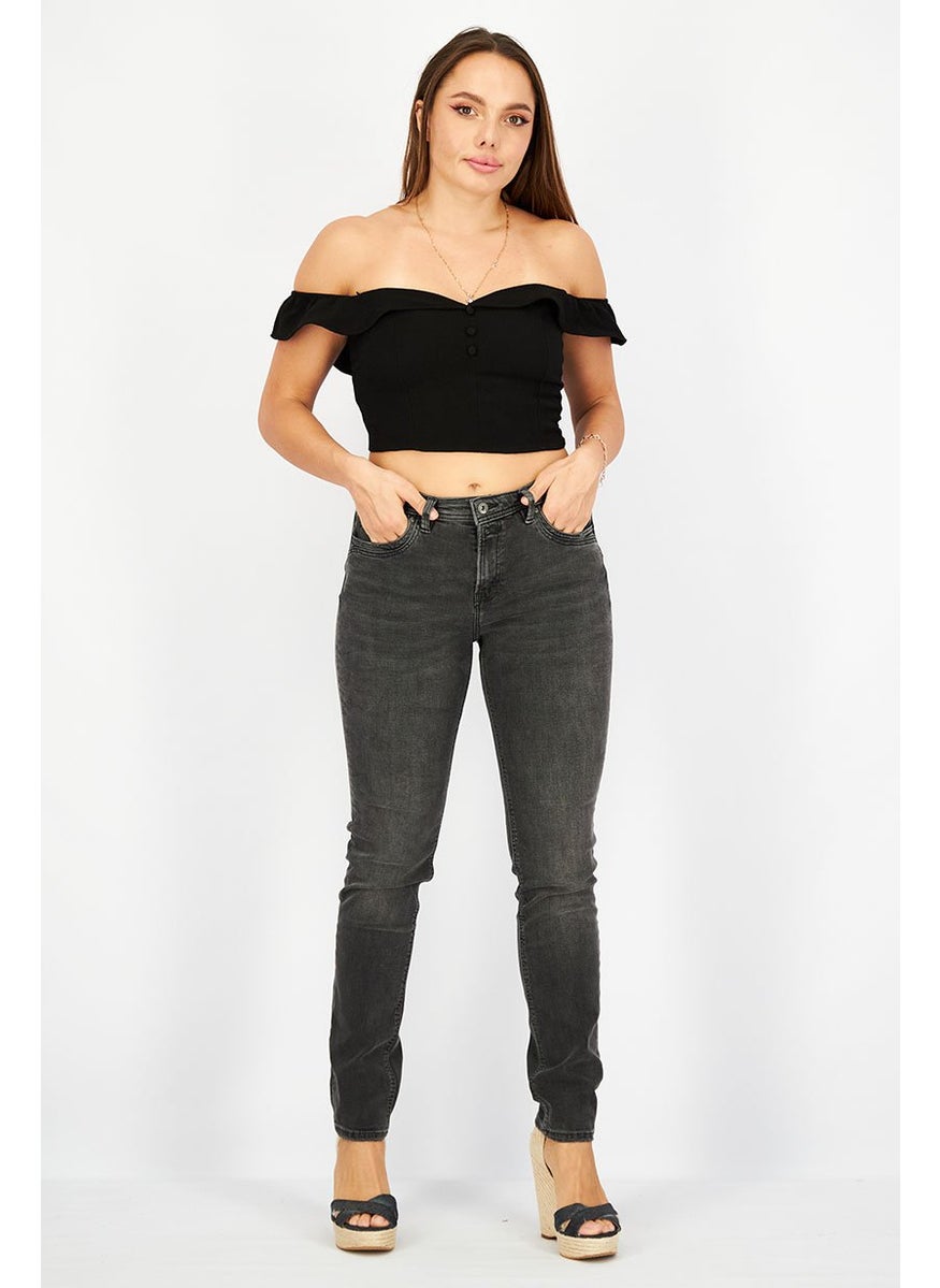 EDC Women Slim Fit Solid Jeans, Wash Black  - Image 4