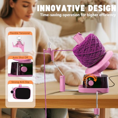 Zappyway Yarn Winder and Swift Electric Yarn Ball Winder Swift Combo for Crocheting Efficiently Cake with Strong Tension Adjustable Speed Up to 13 oz Yarn Spinner Wool for Knitting Enthusiast Pink - Image 3