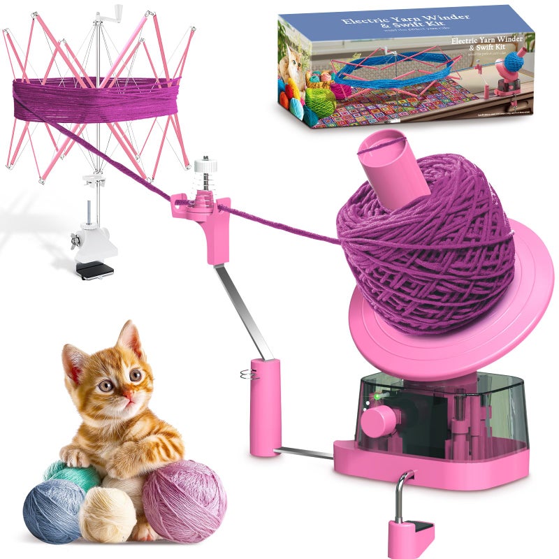 Zappyway Yarn Winder and Swift Electric Yarn Ball Winder Swift Combo for Crocheting Efficiently Cake with Strong Tension Adjustable Speed Up to 13 oz Yarn Spinner Wool for Knitting Enthusiast Pink - Image 2