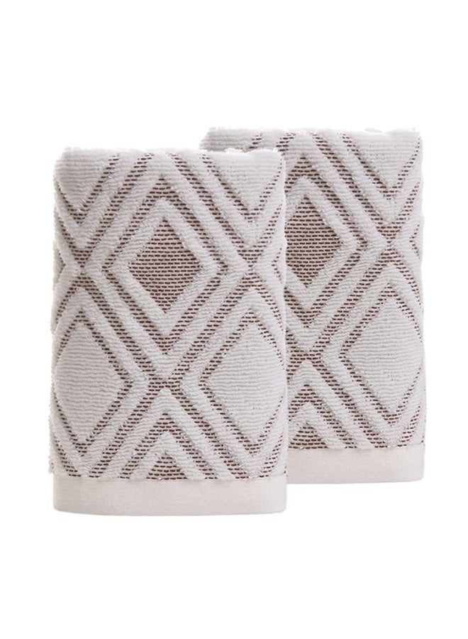 Pidada Hand Towels Set of 2 Diamond Pattern 100% Cotton Absorbent Soft Decorative Towel for Bathroom (Beige Brown) - Image 1