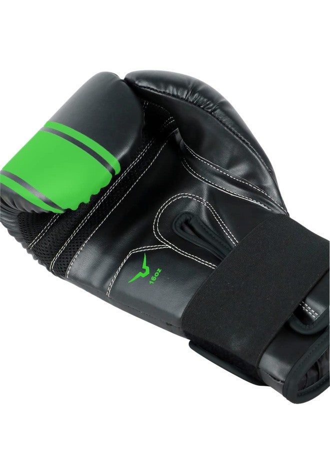 إنفينسبل قفازات ملاكمة من الجلد الصناعي من إنفينسيبل تيخاس للتدريب البدني للرجال والنساء (أسود-أخضر، 14 أونصة) - Image 3