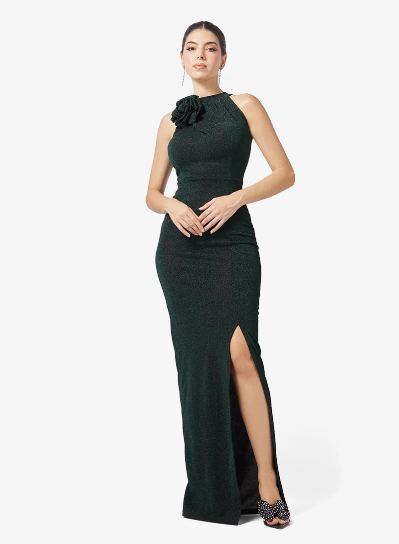 Shimmer Halter Neck Dress With Silt