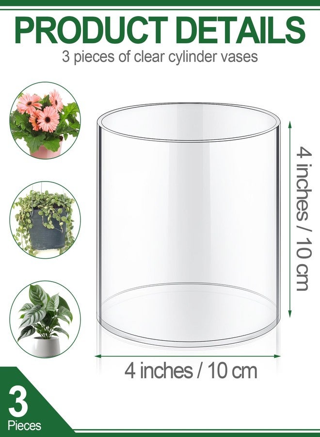meekoo 3 Pcs Flower Acrylic Vase Cylinders Round Decorative 4 x 4 in Vase Break Resistant Acrylic Flower Cylinder for Centerpieces Floral Home Wedding Table Decoration(Clear) - Image 2