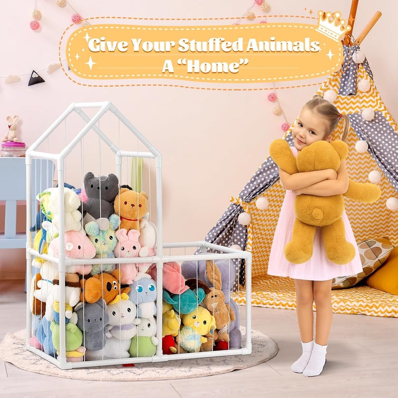 ROMAGIO منظم حيوانات محشوة - حديقة حيوانات لتخزين الحيوانات المحشوة - حامل حيوانات محشوة للأطفال في غرفة النوم وغرفة اللعب والحضانة باللون الأبيض - Image 2