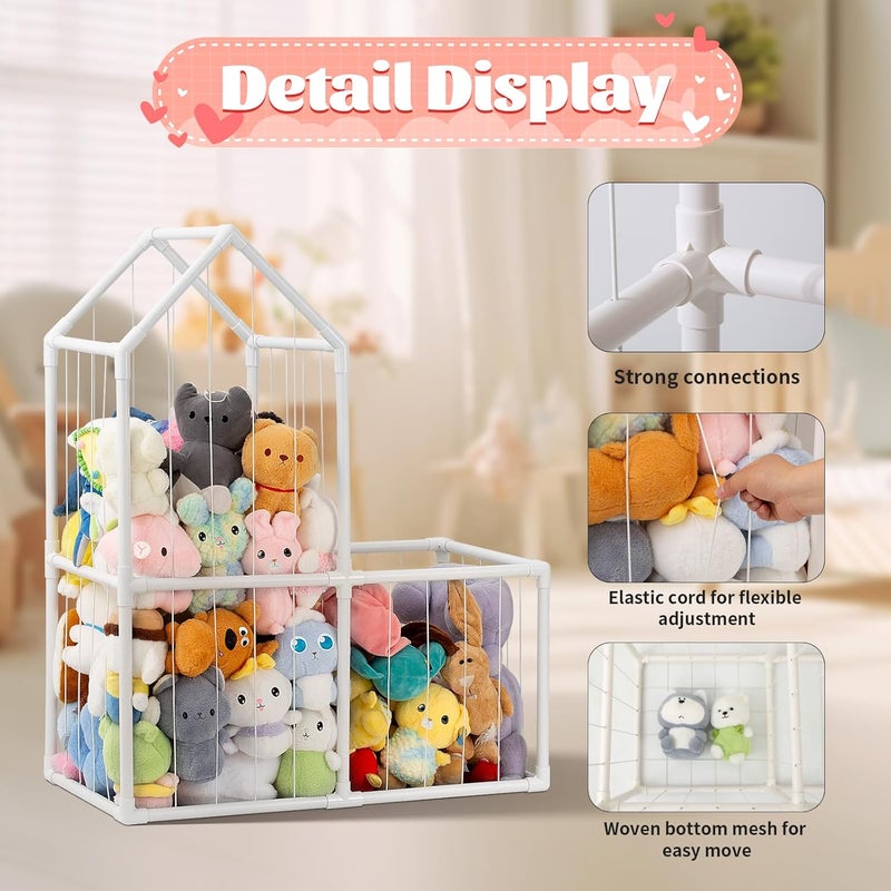 ROMAGIO منظم حيوانات محشوة - حديقة حيوانات لتخزين الحيوانات المحشوة - حامل حيوانات محشوة للأطفال في غرفة النوم وغرفة اللعب والحضانة باللون الأبيض - Image 4