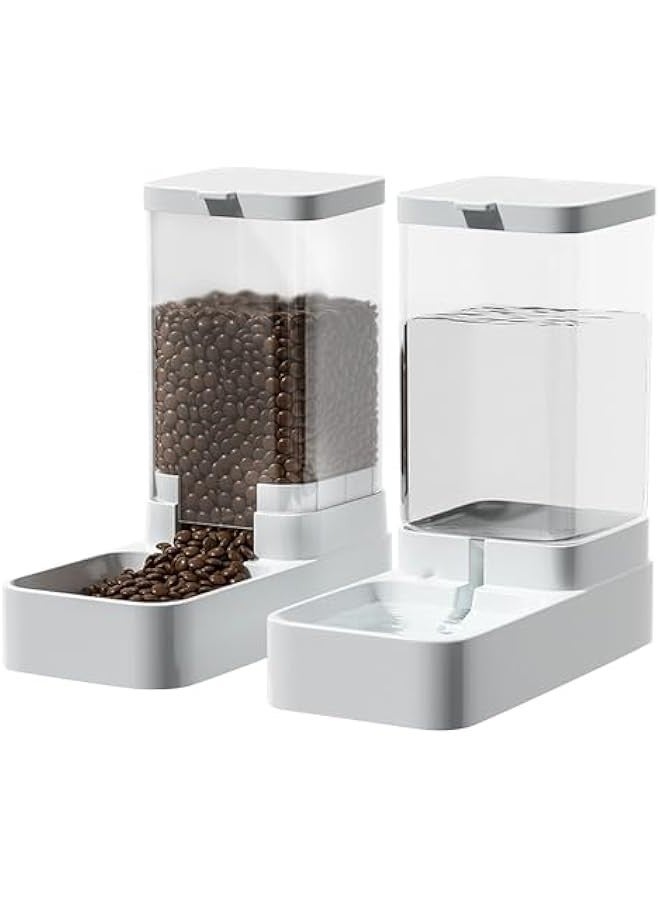 تراسل مغذي الحيوانات الأليفة الأوتوماتيكي ، مغذي طعام القطط والقطط بالجاذبية وموزع المياه مجموعة من 2 ، 3.8 لتر موزع طعام أوتوماتيكي للقطط الكبيرة والصغيرة للقطط والجراء والقطط الصغيرة - Image 1