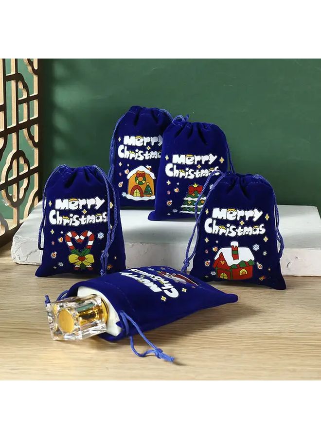 12pcs Christmas Drawstring Gift Bags with Snowflake and Candy Cane Design - Image 1