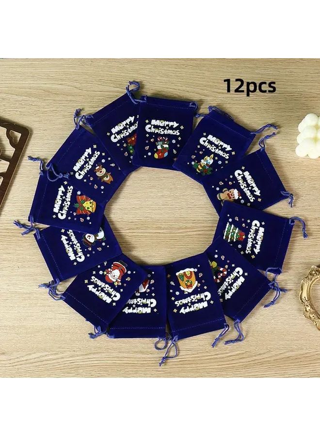 12pcs Christmas Drawstring Gift Bags with Snowflake and Candy Cane Design - Image 4