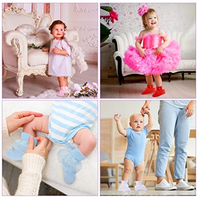 Hillban 9 Pairs Baby Lace Socks Girls' Ruffle Socks for Newborn Infants Princess Frilly Lace Cotton - Image 2
