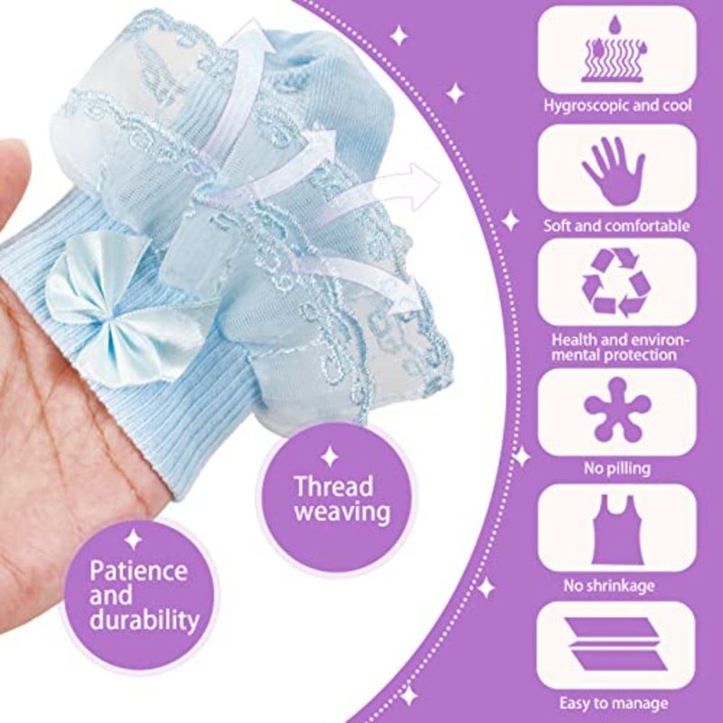 Hillban 9 Pairs Baby Lace Socks Girls' Ruffle Socks for Newborn Infants Princess Frilly Lace Cotton - Image 5