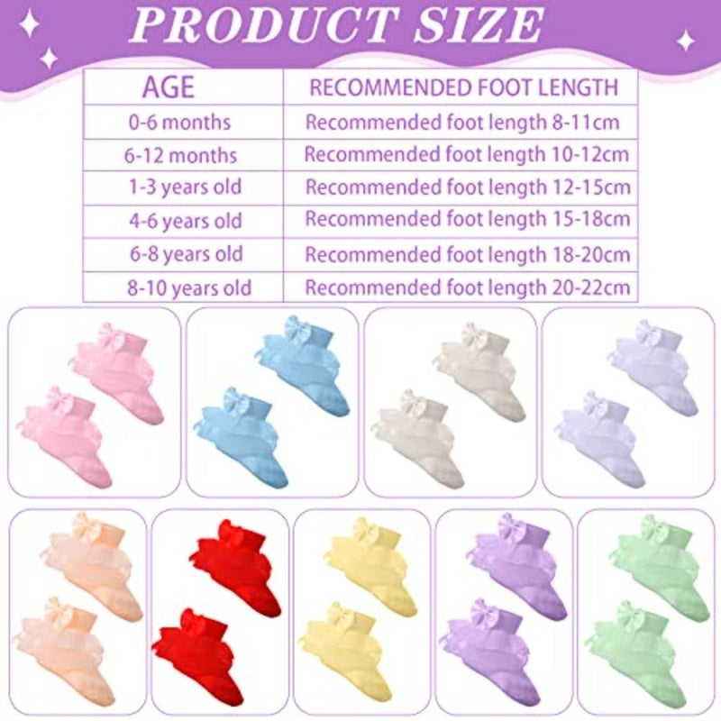 Hillban 9 Pairs Baby Lace Socks Girls' Ruffle Socks for Newborn Infants Princess Frilly Lace Cotton - Image 3