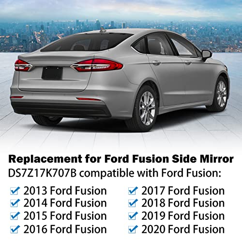 Tutor Auto Passenger Right Side Heated Mirror Glass Replacement for 2013 2014 2015 2016 2017 2018 2019 2020 Ford Fusion - Exterior Side View Convex Mirror with Blind Spot, Replace DS7Z17K707B - Image 2