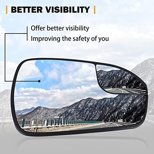 Tutor Auto Passenger Right Side Heated Mirror Glass Replacement for 2013 2014 2015 2016 2017 2018 2019 2020 Ford Fusion - Exterior Side View Convex Mirror with Blind Spot, Replace DS7Z17K707B - Image 4