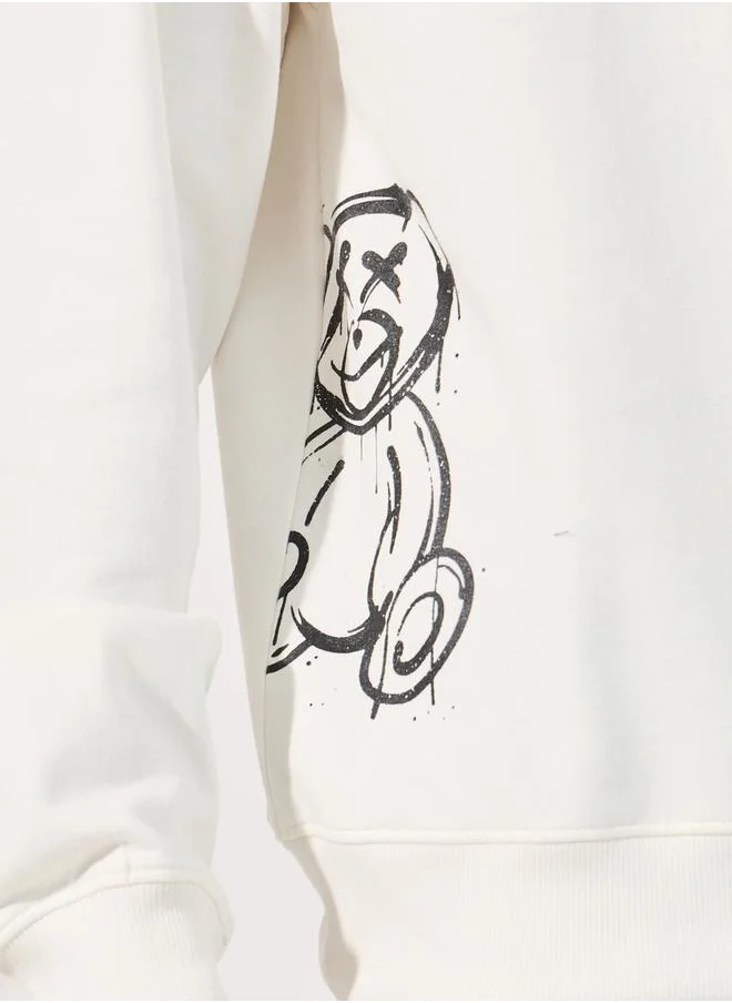 Styli Teddy Graphic Print Relaxed Fit Hoodie