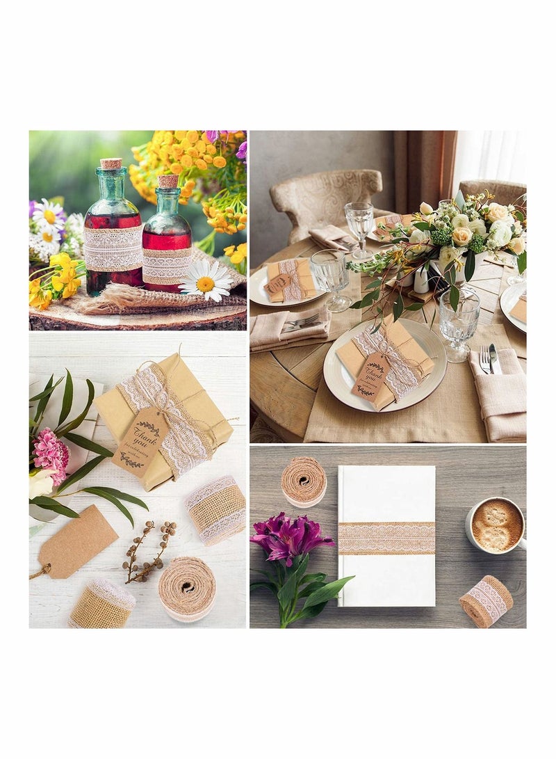 Excefore لفافة الدانتيل من الكتان مع دبوس متعددة الأغراض لفافة الجوت الطبيعية، لتغليف الهدايا الزفاف، الأعمال اليدوية الخاصة بعيد الميلاد، تزيين الزفاف والحرف الدانتيل والفنون والحرف الجوت - 2 م، 1 لفافة - Image 5