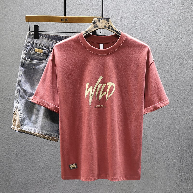 High-end Heavy Cotton Short-sleeved T-shirt Men's 2023 Summer Loose Half-sleeved T-shirt Trendy Brand Printed Top Base Shirt - Image 3