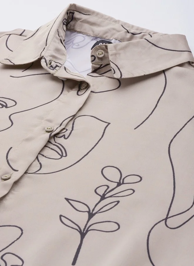 ساسافراس Champagne Line Art Printed Casual Shirt for Women