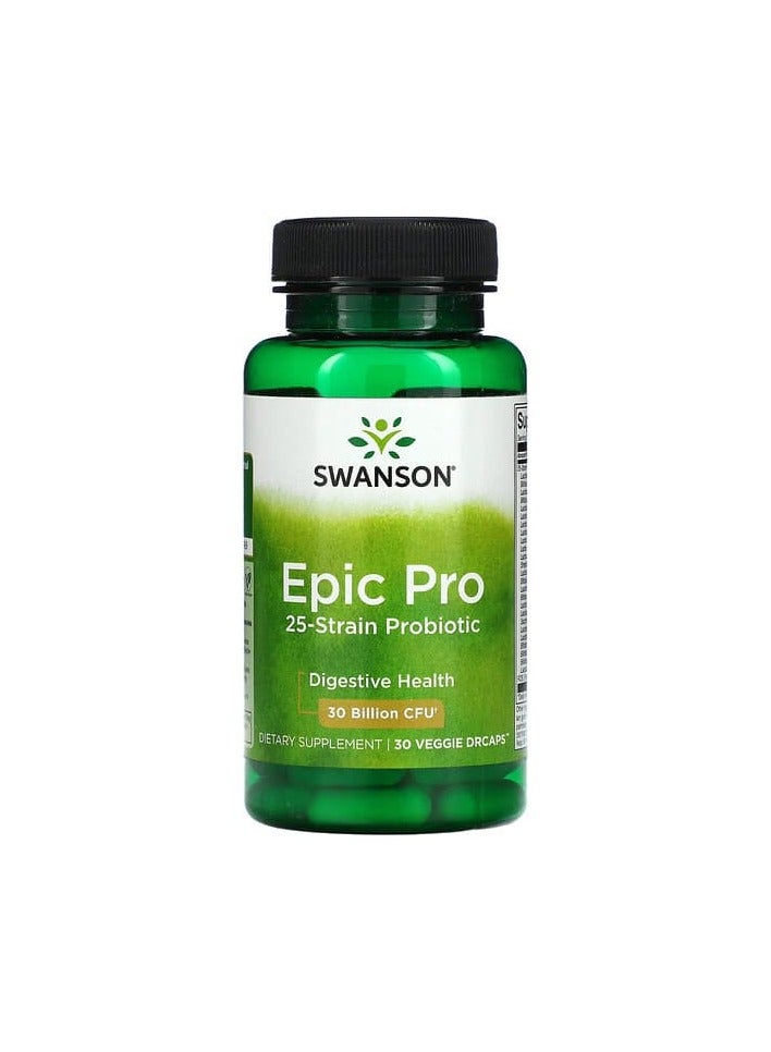 SWANSON Epic Pro 25-Strain Probiotic, Digestive, 30 Billion CFU, 30 Veggie DrCaps