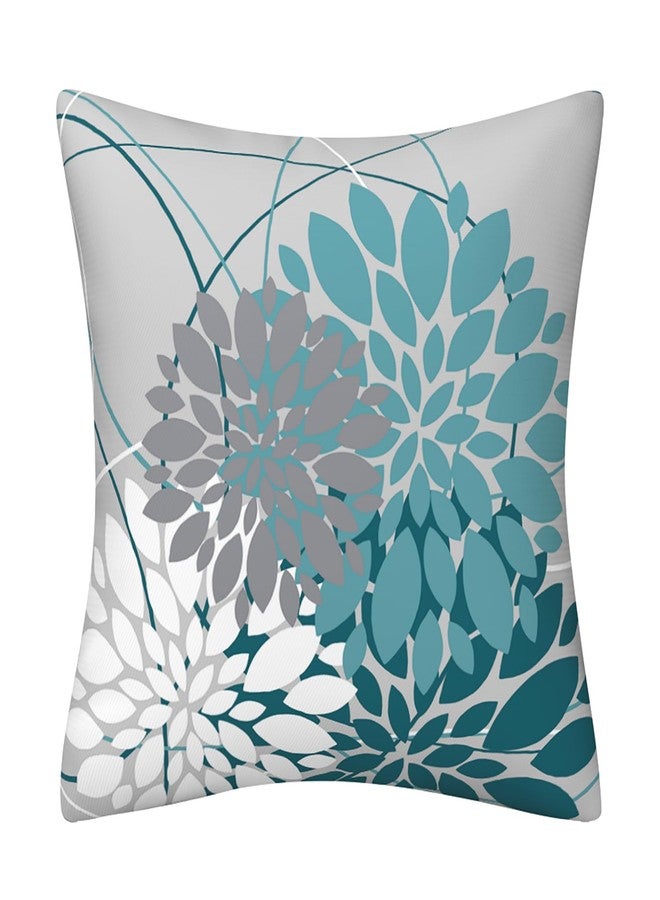 Drmstow Teal Dahlia Pillow Cover 18x18 Inch Spring Summer Blue Throw Pillow Covers Gray Turquoise Geometric Floral Line Cushion Case Farmhouse Outdoor Home Decor for Sofa Bed Living Room, Set of 2 - Image 3