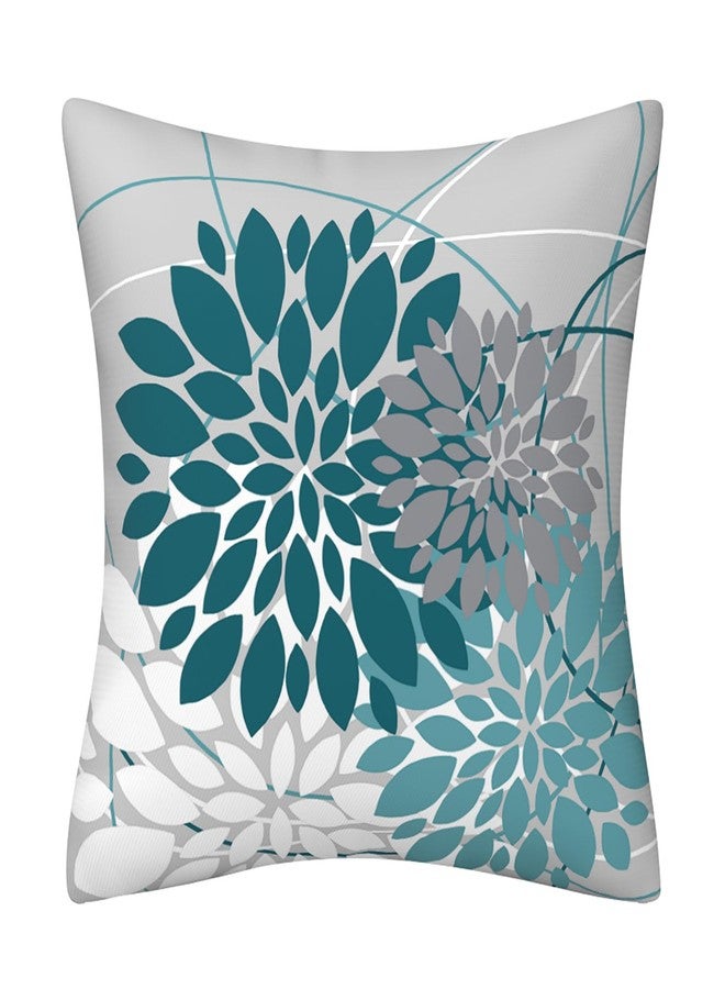 Drmstow Teal Dahlia Pillow Cover 18x18 Inch Spring Summer Blue Throw Pillow Covers Gray Turquoise Geometric Floral Line Cushion Case Farmhouse Outdoor Home Decor for Sofa Bed Living Room, Set of 2 - Image 4