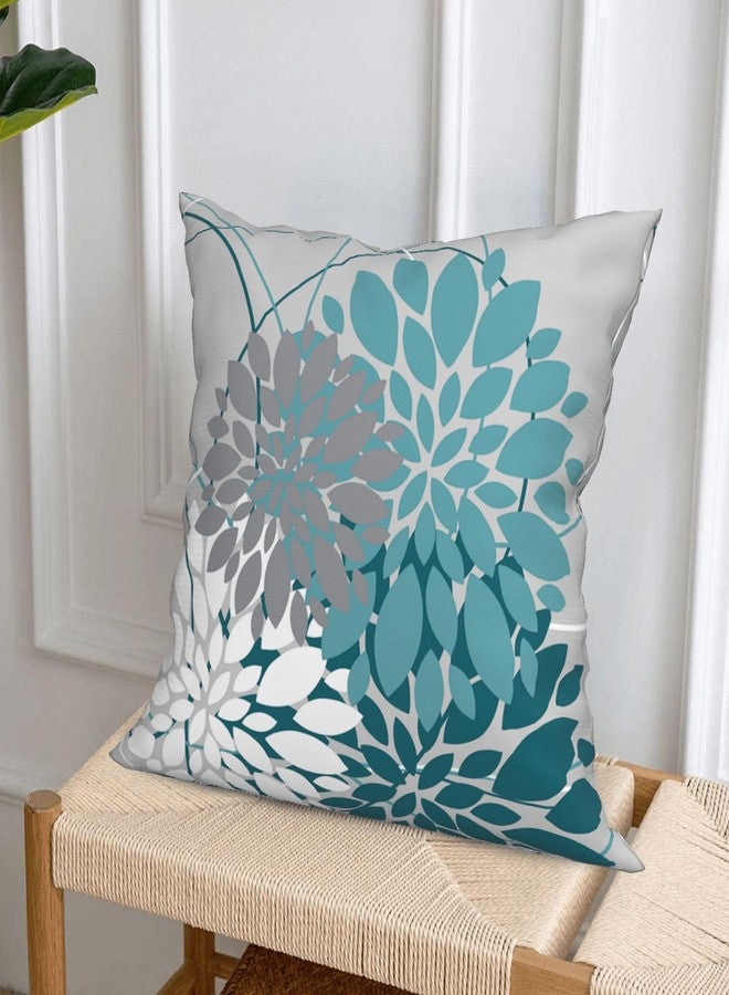 Drmstow Teal Dahlia Pillow Cover 18x18 Inch Spring Summer Blue Throw Pillow Covers Gray Turquoise Geometric Floral Line Cushion Case Farmhouse Outdoor Home Decor for Sofa Bed Living Room, Set of 2 - Image 5