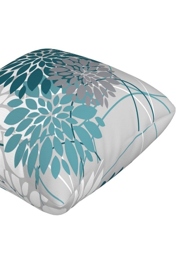 Drmstow Teal Dahlia Pillow Cover 18x18 Inch Spring Summer Blue Throw Pillow Covers Gray Turquoise Geometric Floral Line Cushion Case Farmhouse Outdoor Home Decor for Sofa Bed Living Room, Set of 2 - Image 2
