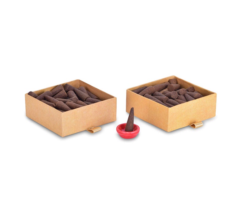 PHOOL LUXURY INCENSE أباريق بخور فُل الفخامة، عبوة العلاج العطري 80 بخور عضوي لشجرة الشاي وعشب الليمون + حامل خزفي مجاني 2، بخور، خالٍ من الكبريت والفحم، عضوي 100% (500 جرام) - Image 2
