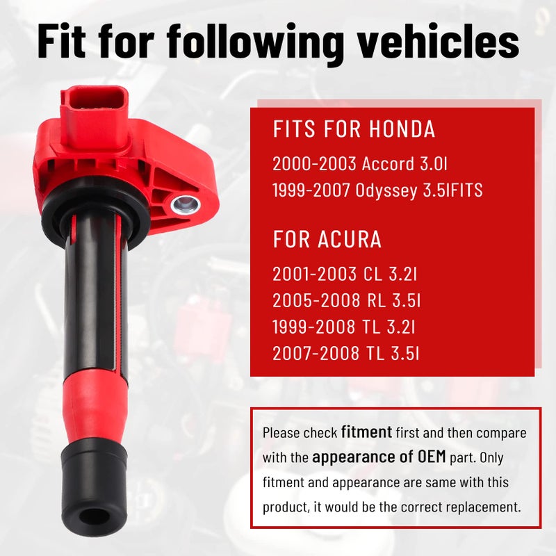 CarBole UF242 Ignition Coils and Iridium Spark Plug Set Fit for Honda Accord Odyssey, Acura TL CL RL 3.0L 3.2L 3.5L V6 (Pack of 6PCS) - Image 4