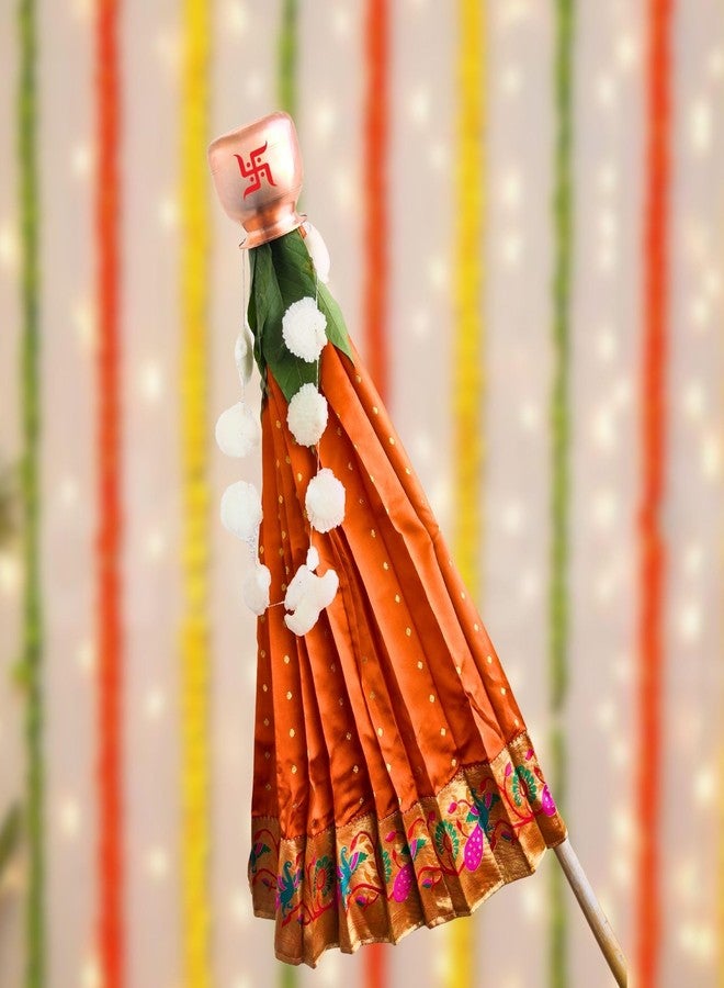 PUNYATVA Gudhi Vastra لمهرجان Gudhi Padwa (بايثاني، البرتقالي) | غطاء ساري تقليدي من ماهاراشترا جودي لغودي بادفا | ديكورات Ugadi & GudhiPadawa الجاهزة لديكور Pooja - Image 2