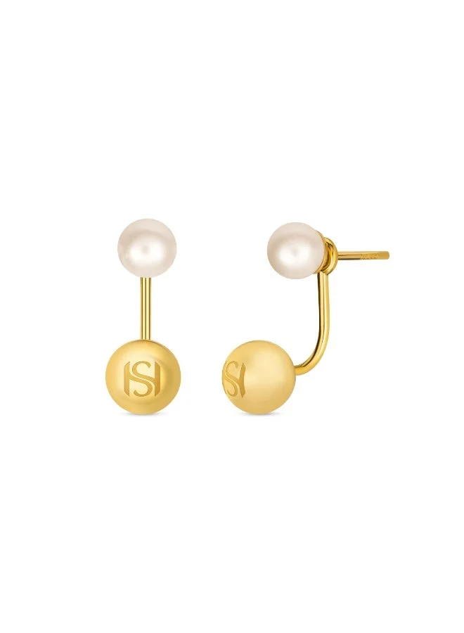 سانت هونور Perle Freshwater Pearl Stud Earrings for Women, Gold-Plated 925 Sterling Silver