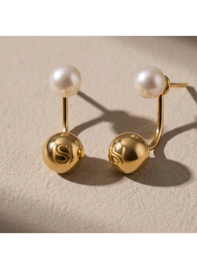 سانت هونور Perle Freshwater Pearl Stud Earrings for Women, Gold-Plated 925 Sterling Silver