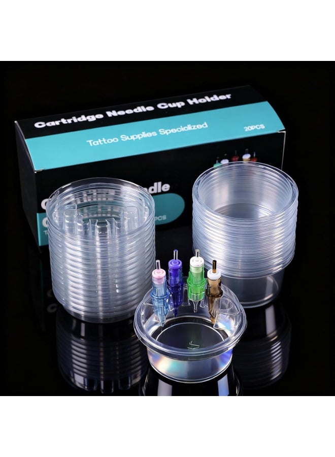 YILONG 20Pcs Disposable Tattoo Cartridge Needle Cup Holders, Clear Plastic Tattoo Pigment Ink Cups with Needle Slot Design, Multi-Functional Tattoo Ink Container for Tattoo Needle Storage, Microblading, Permanent Makeup Tattoo Supplies - Image 1