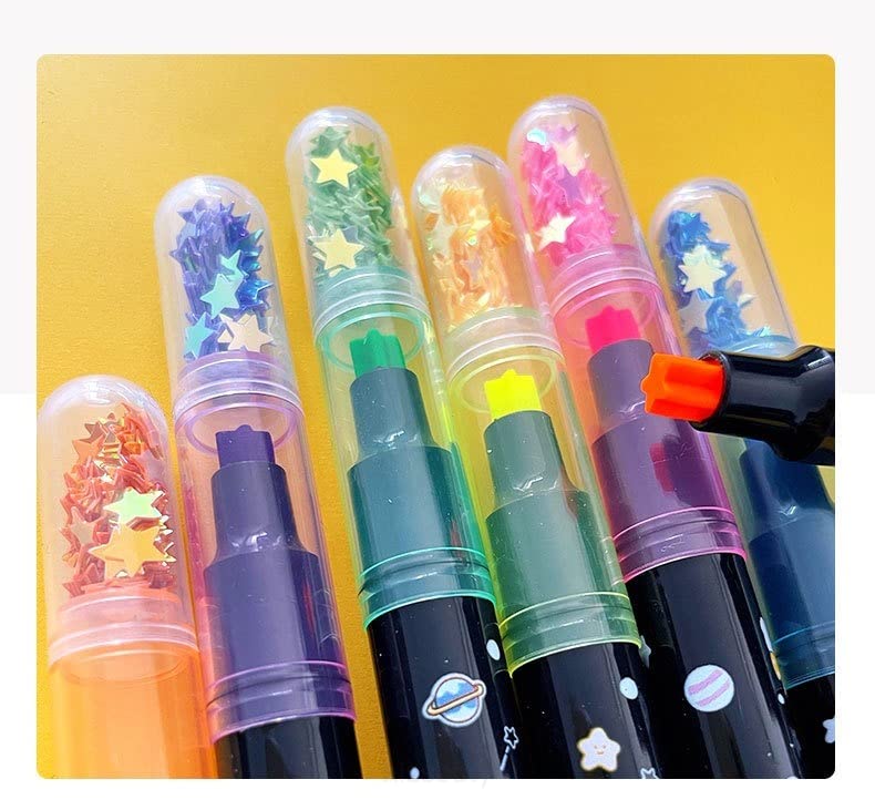 Crackles 6 Piece Star Themed Highlighter color marker pens for office and school kids boys and girls- pack of 1 - Image 2