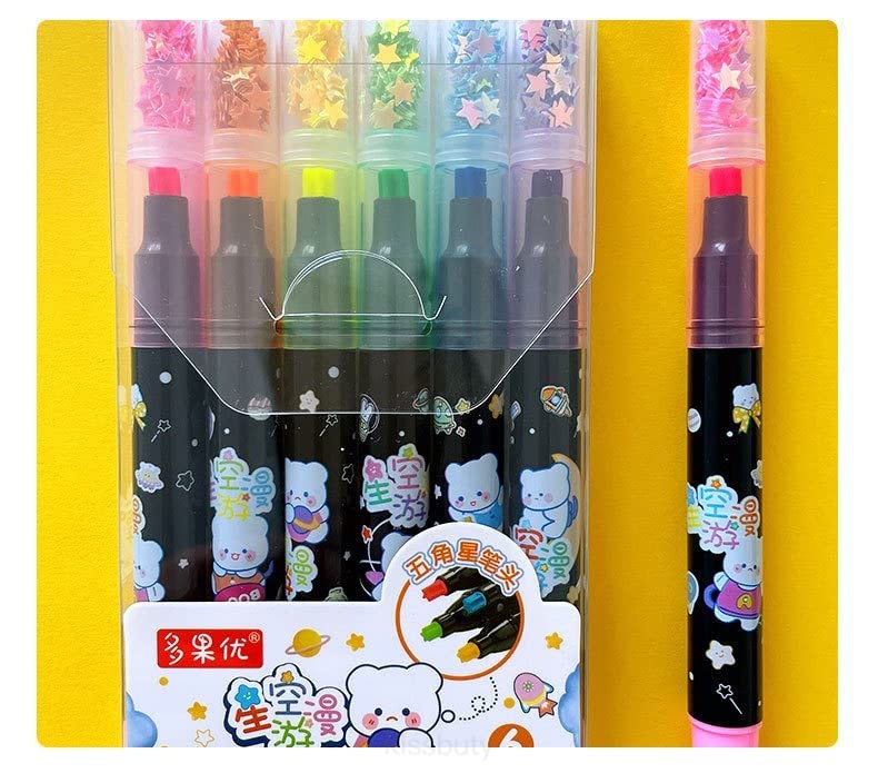 Crackles 6 Piece Star Themed Highlighter color marker pens for office and school kids boys and girls- pack of 1 - Image 4