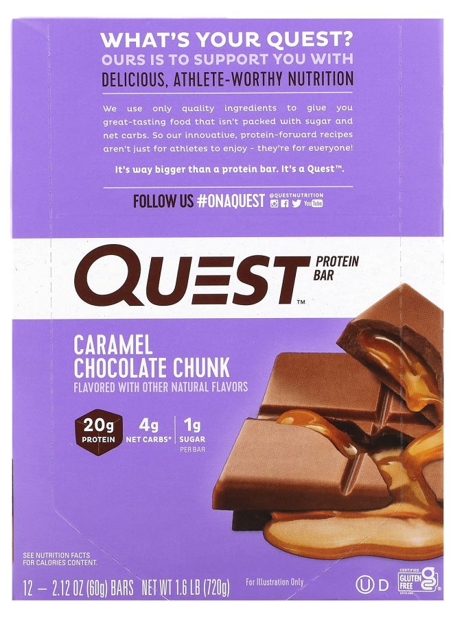 Quest Nutrition بار بروتين بنكهة الكراميل والشوكولاتة 12 بار 2.12 أونصة (60 جرام) لكل بار