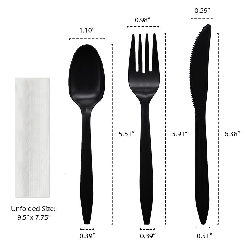 Party Essentials Individually Wrapped Plastic Cutlery Packets/Silverware Kits  Black Fork/Spoon/Knife/Napkin  100 Sets - Image 3