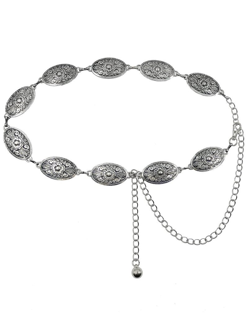 TOPACC Small Concho Belt for Women Western Silver Metal Cowgirl Chain Belt for Dresses Jeans Country Concert Outfit - Image 1