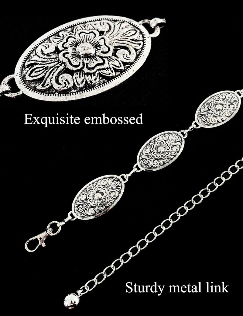 TOPACC Small Concho Belt for Women Western Silver Metal Cowgirl Chain Belt for Dresses Jeans Country Concert Outfit - Image 2