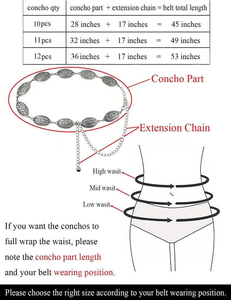 TOPACC Small Concho Belt for Women Western Silver Metal Cowgirl Chain Belt for Dresses Jeans Country Concert Outfit - Image 4