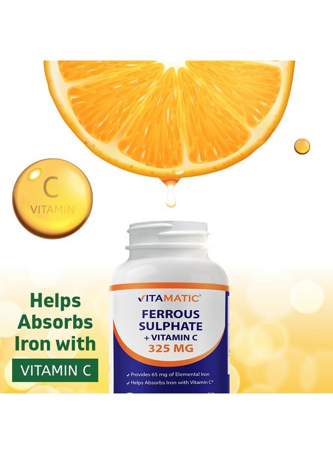 فيتاماتيك كبريتات الحديدوز 325 ملغ مع فيتامين سي 100 ملغ (65 ملغ حديد عنصري) - مكمل غذائي عالي الفعالية من الحديد - بدون ألوان صناعية - 250 قرصًا مغلفًا، صنع في الولايات المتحدة الأمريكية - Image 3