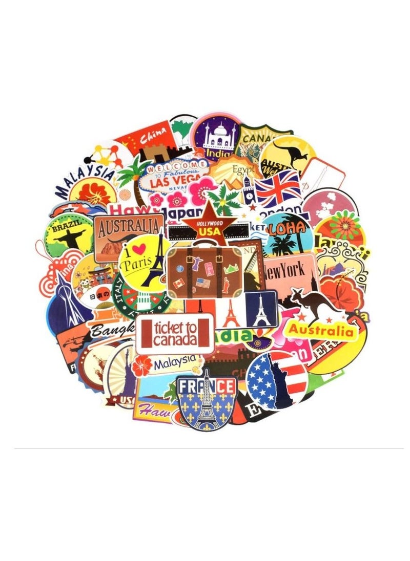 Grab Mantra ملصقات فينيل مقاومة للماء للمدن الشهيرة حول العالم لأجهزة الكمبيوتر المحمول والأمتعة وسجل القصاصات بطاقة بريدية 100 قطعة نمط السفر  - Image 1