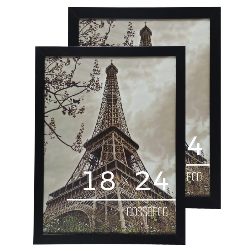 إطار ملصق QDSSDECO 18x24 إطار خشبي أسود مع زجاج أكريليك تنسيقات أفقية ورأسية للتعليق على الحائط مجموعة من 2