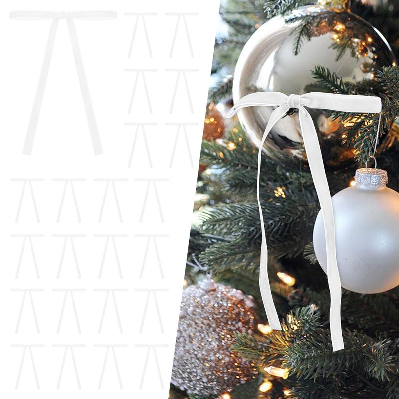 SIMISI RIBBON 24Pcs White Christmas Velvet Ribbon Bows Decorations Xmas Ornaments Vintage Decor for Tree Wreath Garland 38 Width 5 7 inch - Image 2