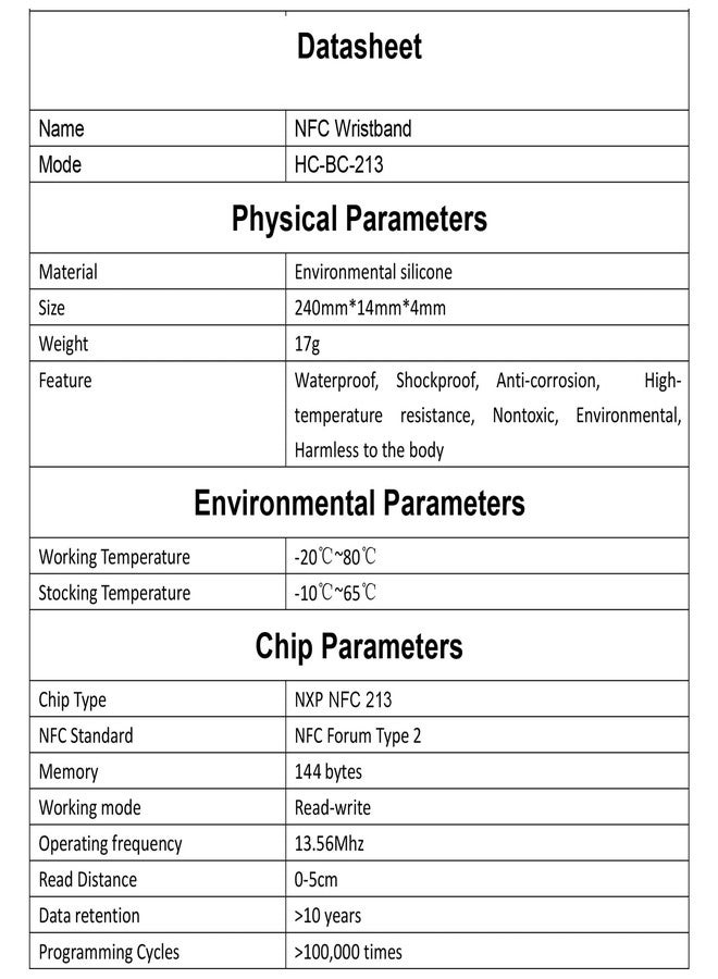 سوار معصم سيليكون من نوع HECERE NFC Forum Type 2 ISO 14443A 213 168 بايت (قطعة واحدة من سوار المعصم NFC 213) - Image 5