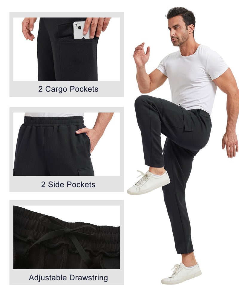 TTZ Menâ€™s Tall Cargo Sweatpants 34"/36" Inseam Extra Long Workout Lounge Pants with Pockets for Tall Men Black - Image 4
