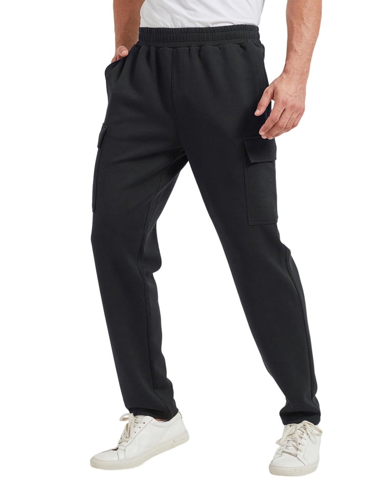 TTZ Menâ€™s Tall Cargo Sweatpants 34"/36" Inseam Extra Long Workout Lounge Pants with Pockets for Tall Men Black - Image 2