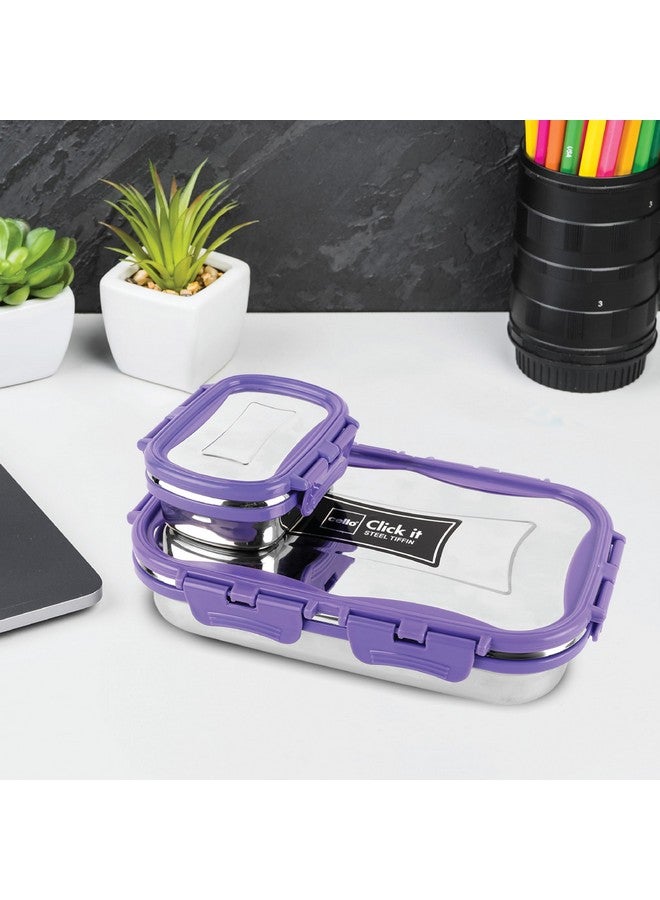 Cello CELLO Click it Steel Insulated Lunch Box, Big, 1024ml, Violet | 2 Container Tiffin for Adults | Snacks Tiffin for Kids with Veg Box | Leak-Proof & Unbreakable Lid | Ideal for Office, School, College  - Image 2